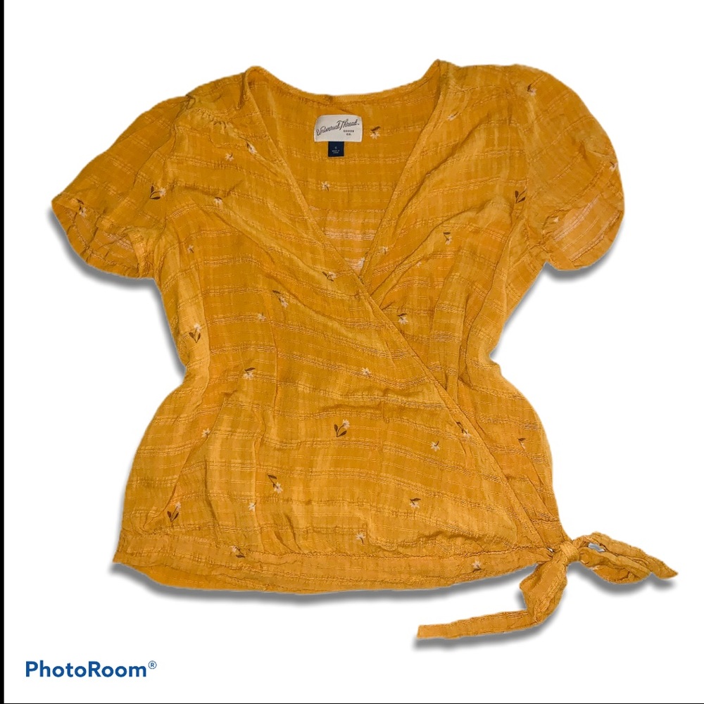 Universal thread mustard yellow wrap blouse top T